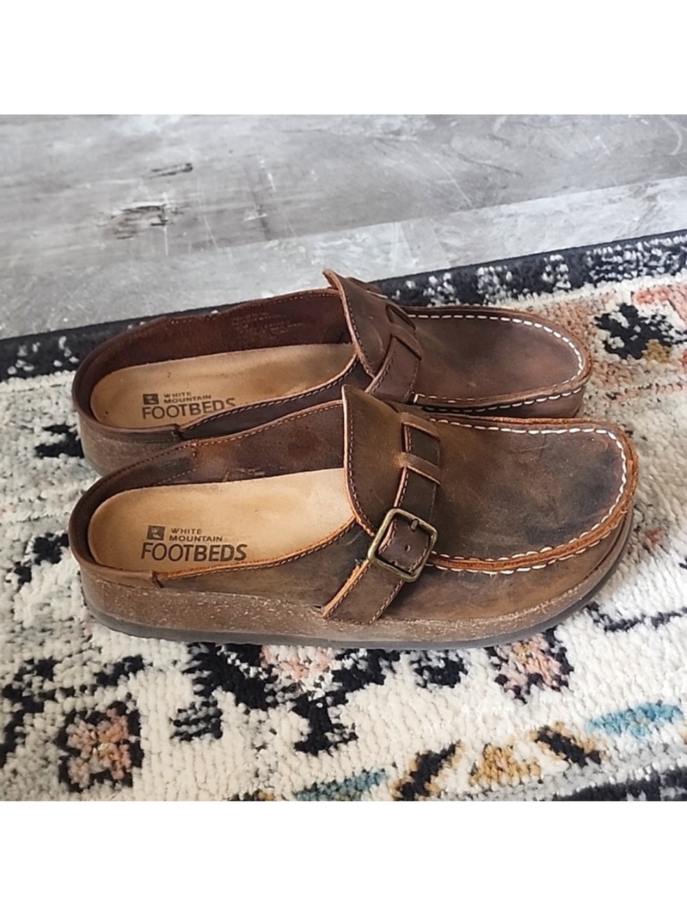 White mountain Brown Leather Slip-On Loafers clogs sz 9 - Picture 2 of 8